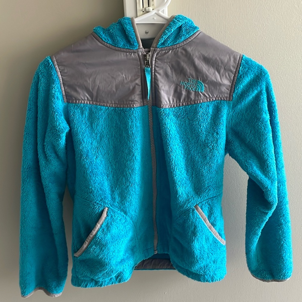 Girl’s “Northface” fleece zip hooded jacket size 10/12 M (children’s size)